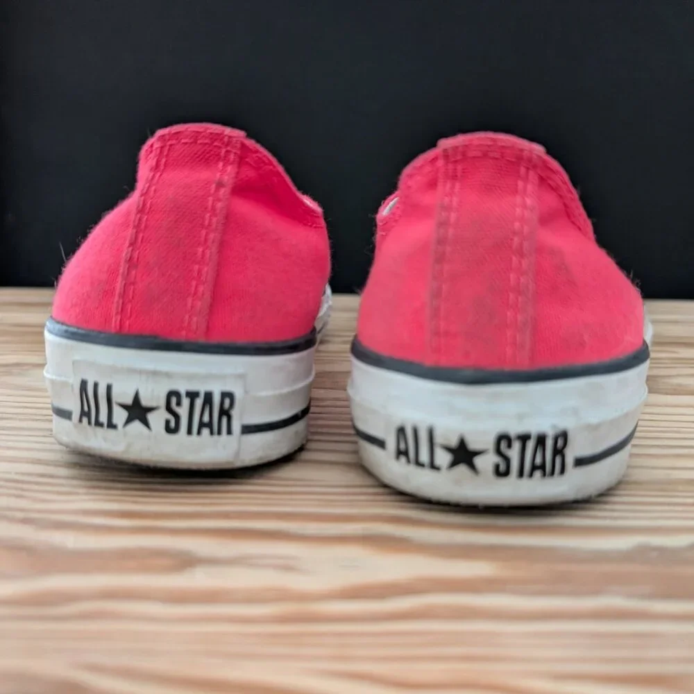 Neon Pink Low Top Chucks with Double Tongue - Picture 3 of 6